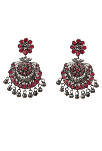 Red Kundan Oxidized Ghungroo Chandbalis